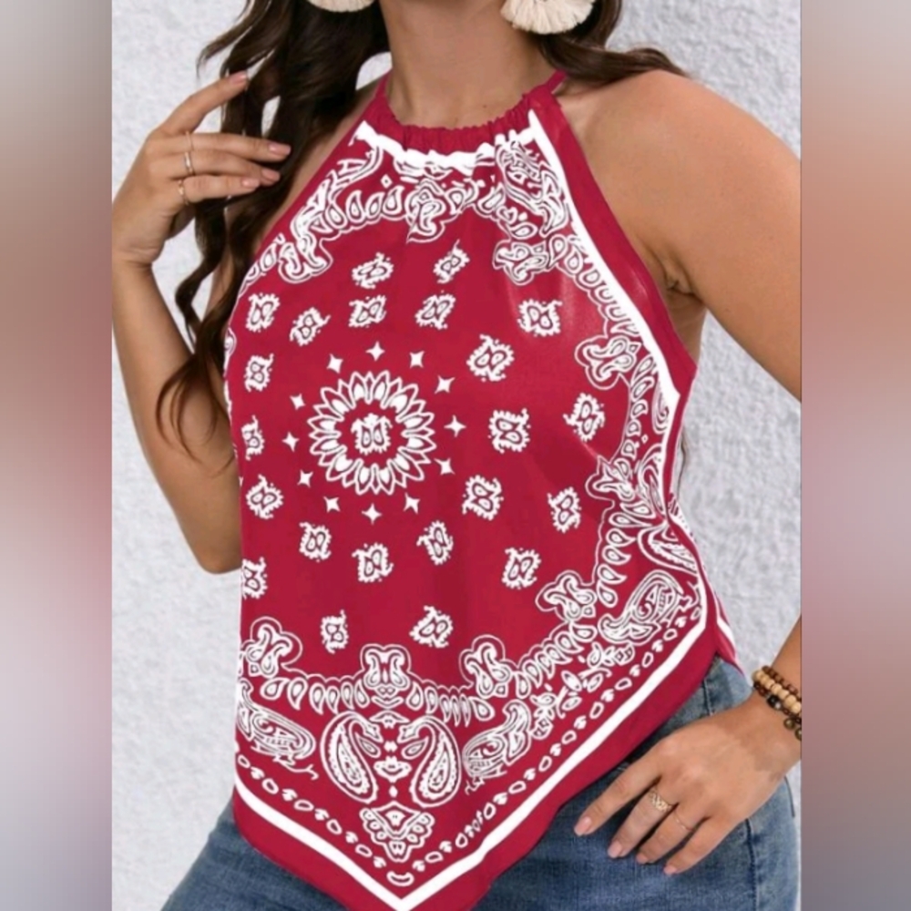 Paisley Print Halter Top (Red)